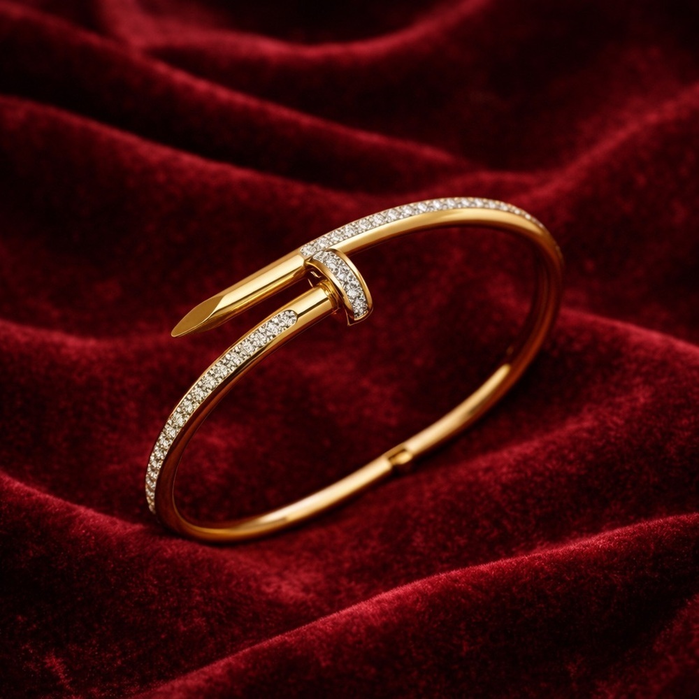 Just Un Clou Gold Crystal Nail-Style Hinged Bangle Bracelet